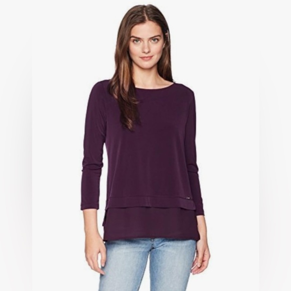 Ivanka Trump Matte Jersey Scoop Neck Twofer Top – Size Medium